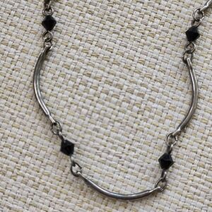 Necklace Black Bead & Silver Tone Choker Layering